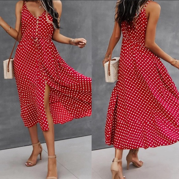 Boho gypsy dot drawstring waist cami dress - Picture 2 of 7